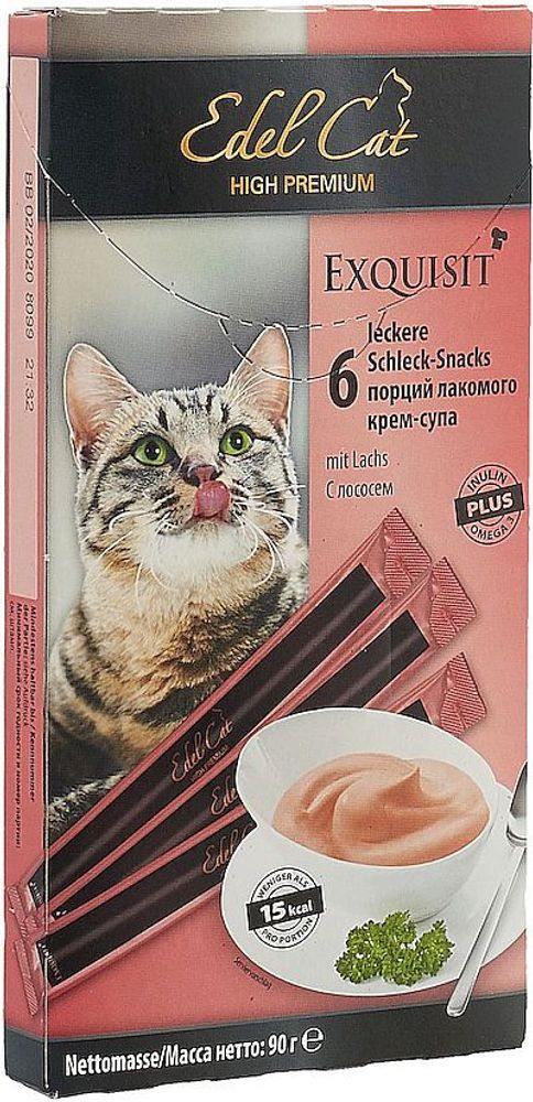Лакомство Edel Cat для кошек, крем-суп с лососем, нормализация пищеварения, упак. 6 шт