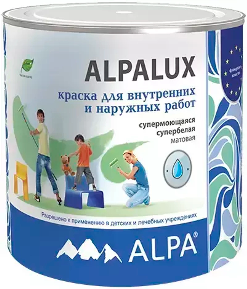 Краска Alpa Alpalux акриловая для стен и потолков база А 0,9л