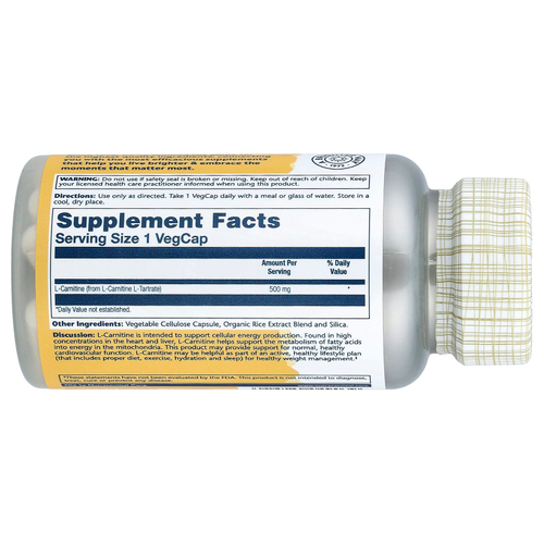 Solaray, L-карнитин, 500 мг, 30 вегетарианских капсул
