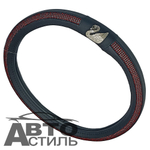 Оплетка на руль круглая Coolpart DIAMOND 50  (38*38) лебедь к/з черный/красный СТРАЗЫ L2088BL-RD