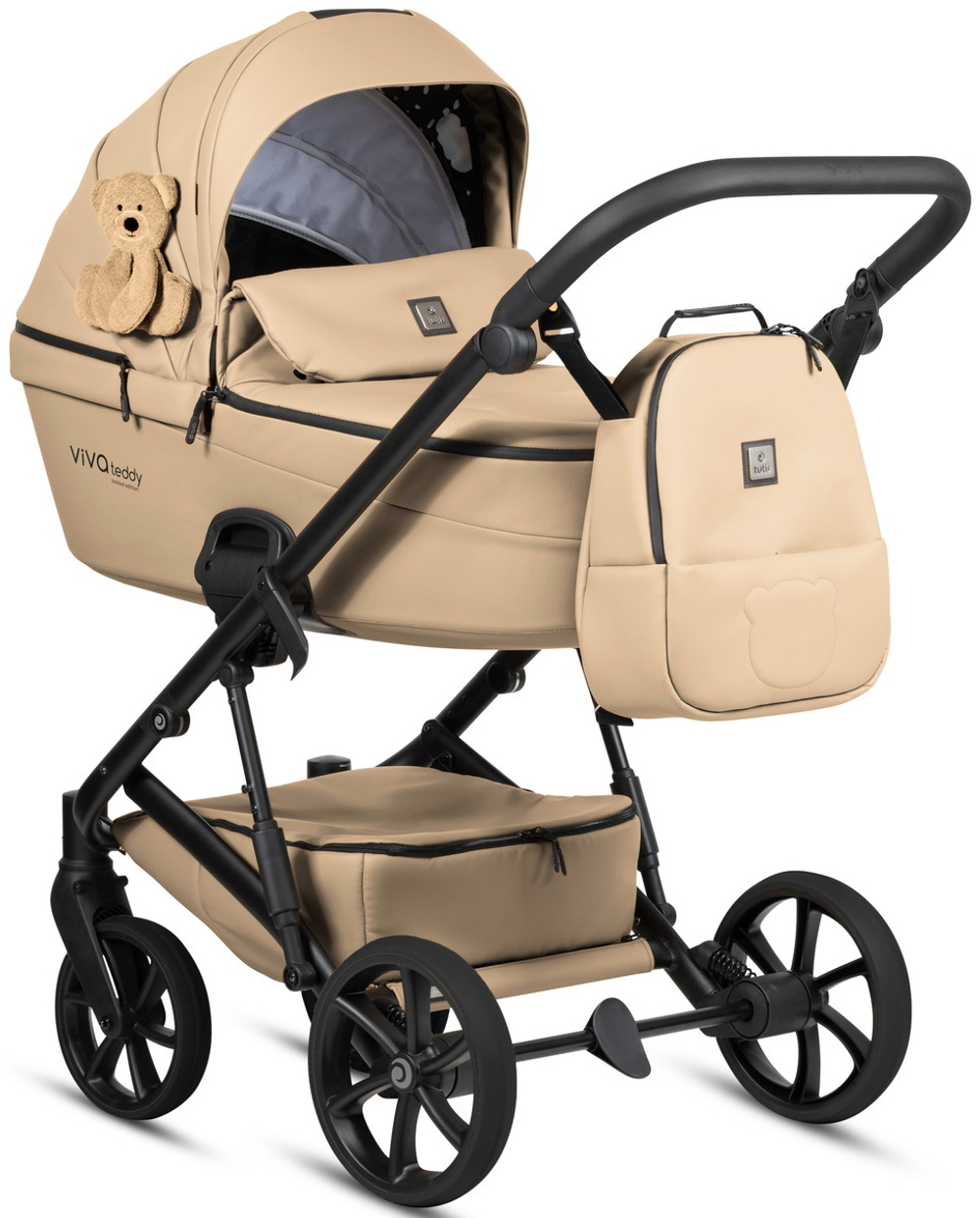 Детская коляска Tutis Viva 6 Plus Teddy 4 в 1 с автокреслом Beno Beige и базой 1612111 Creamy