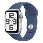 Apple Watch SE 2024 44mm Silver Aluminium Case with Storm Blue Sport Band S/M