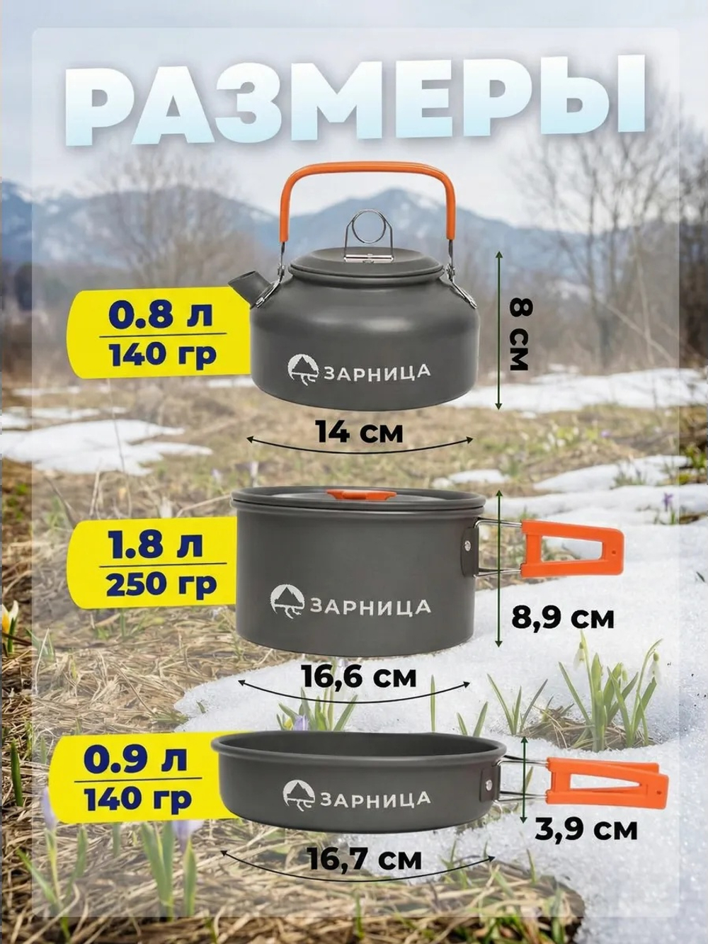 Набор посуды туристический оранжевый с приборами