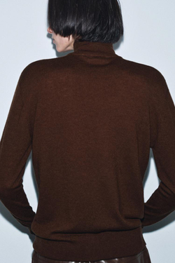 ZARA СВИТЕР ИЗ 100% ЭКСТРАМЯГКОЙ ШЕРСТИ, КОРИЧНЕВЫЙ