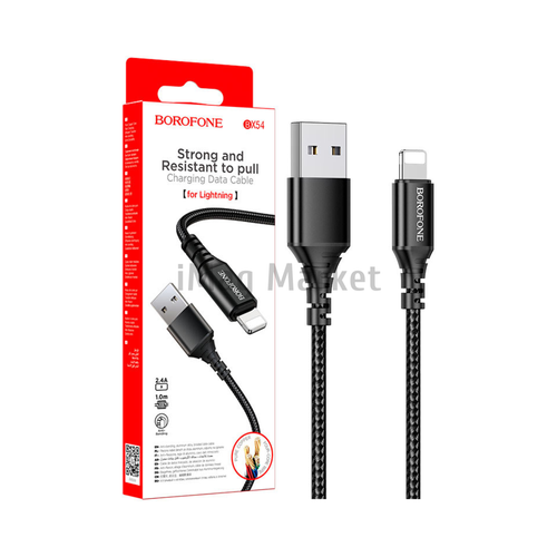 Зарядный кабель Borofone BX54, USB-A - Lightning, 2.4A, 12W, 1 м, черный