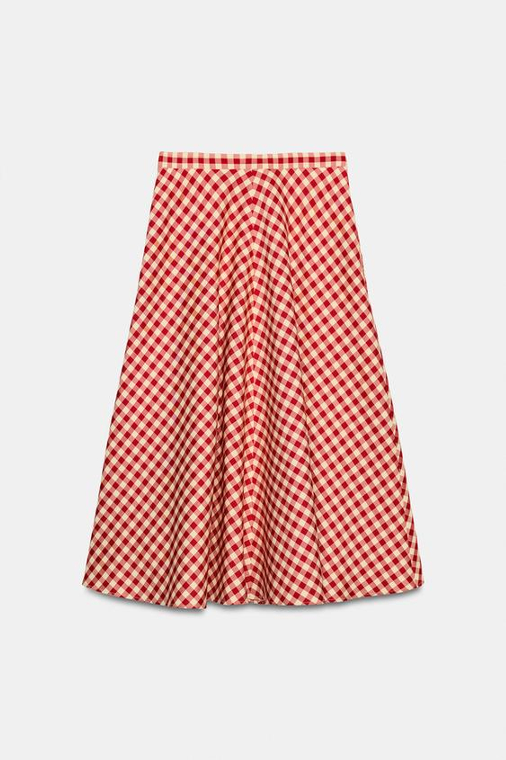 ZARA ШИРОКАЯ ЮБКА В КЛЕТКУ — ZW COLLECTION, ЭКРЮ/КРАСНЫЙ