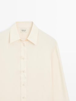 Massimo Dutti Свободная драпированная атласная рубашка, цвет шампанского
