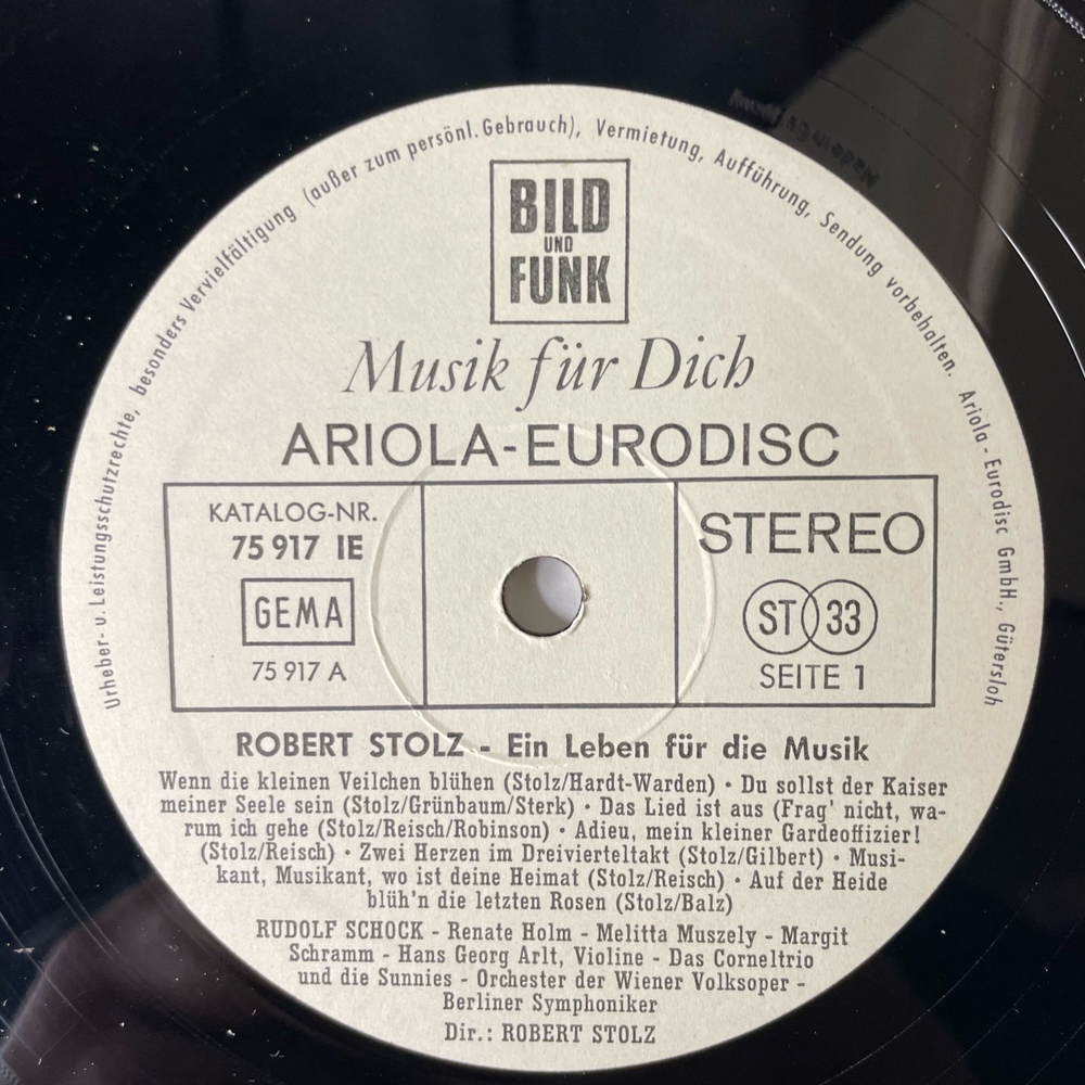 Винтажная виниловая пластинка LP Robert Stolz Роберт Штольц, Ein Leben F r Die Musik (Германия 1967)