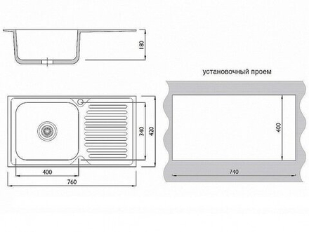 Мойка врезная 764218/0,6 1Ч1К (левая) Глянец