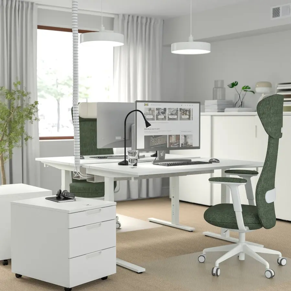Письменный стол с регулировкой по высоте - IKEA MITTZON/МИТТЗОН ИКЕА, 140х60х65-85 см, белый