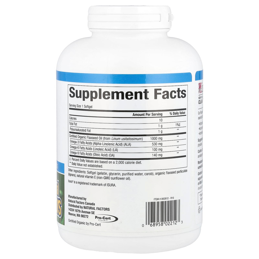 Natural Factors, Omega Factors, льняное масло, 1000 мг, 360 капсул