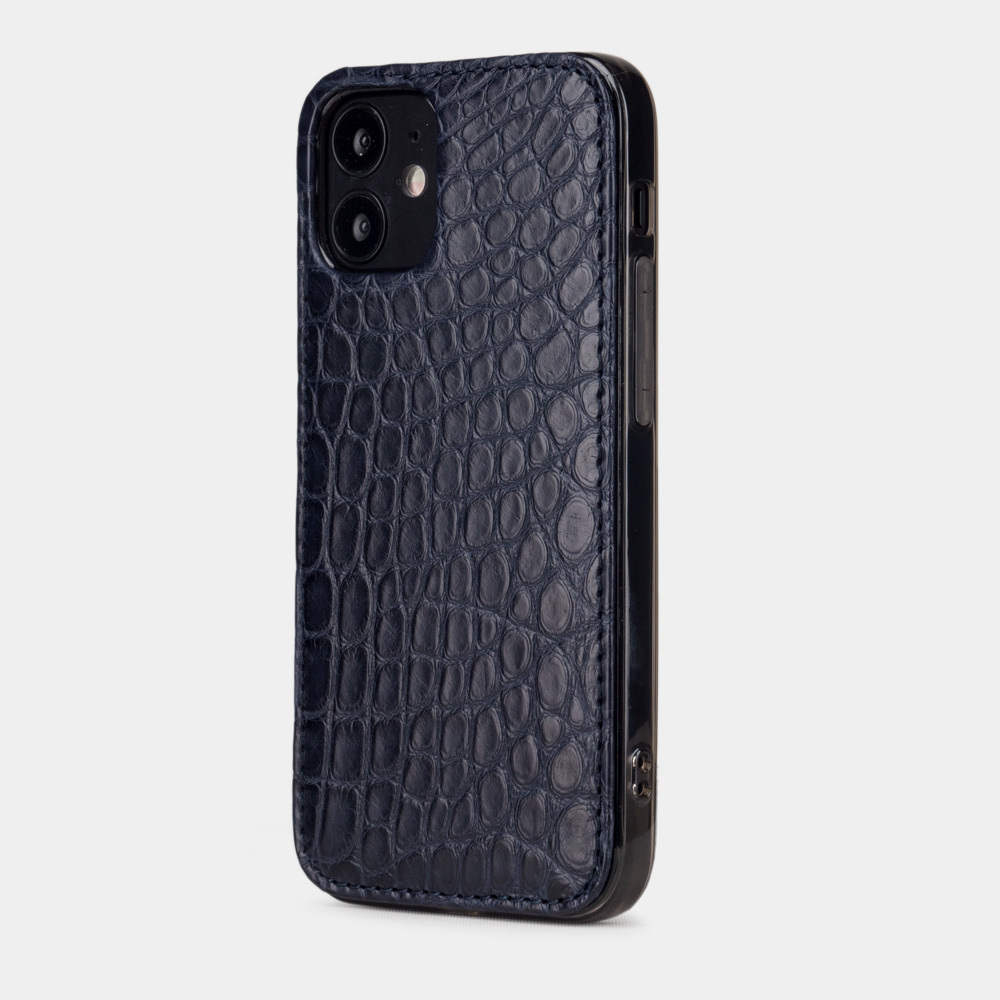 Чехол-накладка для iPhone 12 Mini из натуральной кожи аллигатора, темно-синего цвета