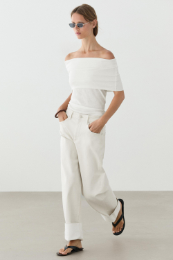 Massimo Dutti Хлопковый топ с открытыми плечами, белый