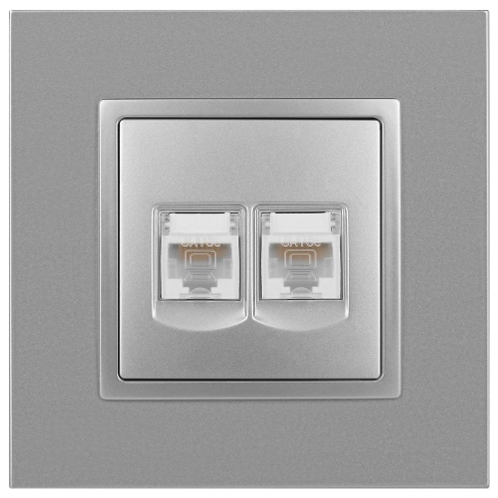 Розетка ЭРА Elegance 14-3108-03 информационная двойная 2хRJ45 IP20 алюминий | Elegance Алюминий