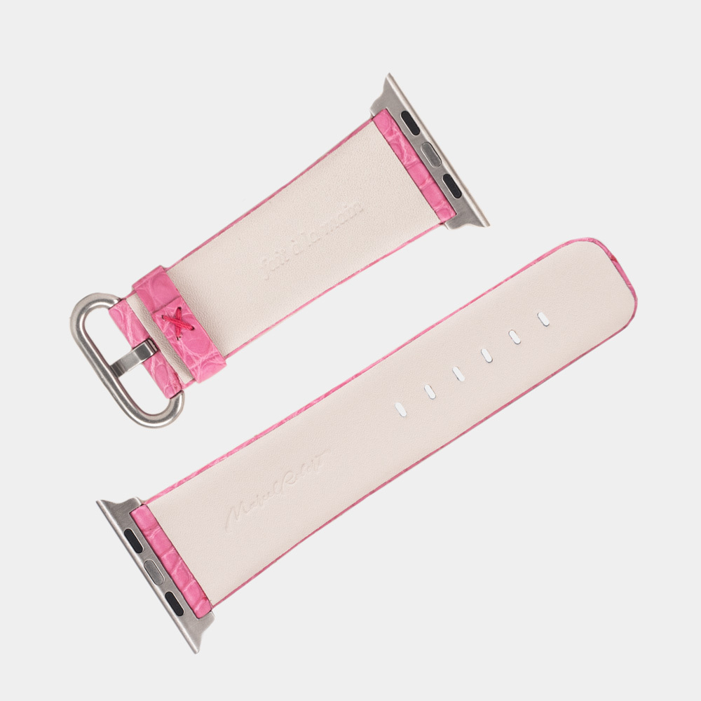 Ремешок для Apple Watch 44/45/46 mm из кожи аллигатора, розового цвета