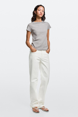 Massimo Dutti Джинсы прямого кроя с низкой посадкой, экрю