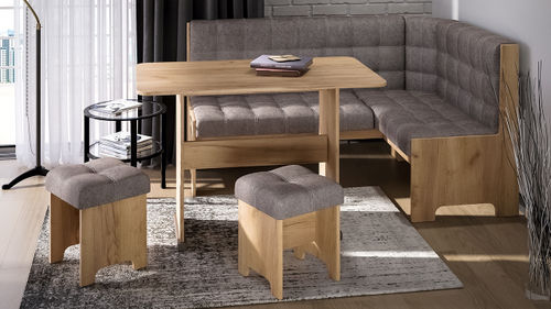 Флорида Кухонный уголок (Дуб крафт золотой/Микровелюр Wellmart Latte) ТриЯ