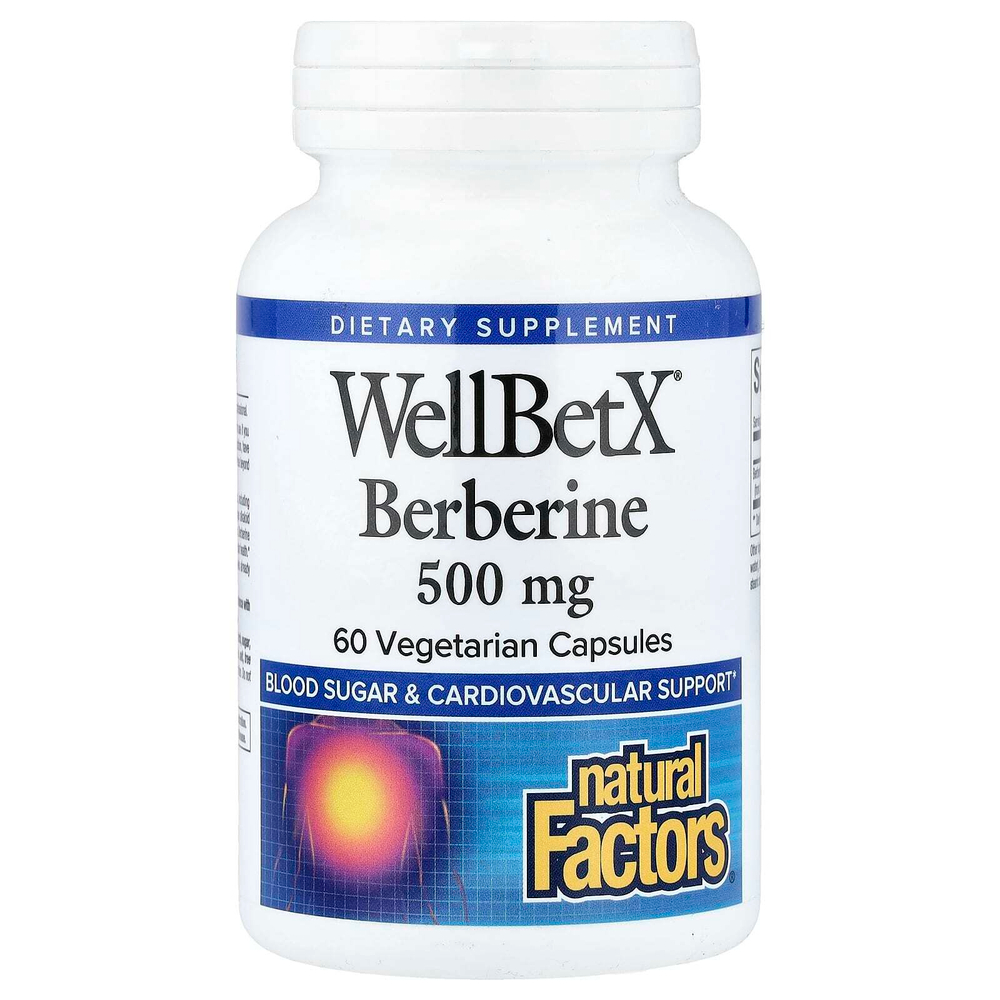 Natural Factors, WellBetX®, берберин, 500 мг, 60 вегетарианских капсул