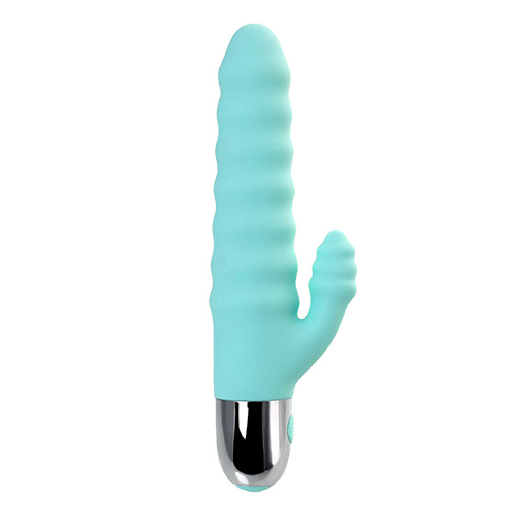 Мятный рельефный вибратор 17,5см с клиторальной стимуляцией ToyFa Flovetta Flax 457707