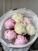 Букет 7шт белых и розовых пионов