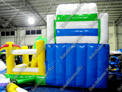 Коммерческий батут "Белый клык" желто-зелёный с механизированной головой, размер 6*5*4 м