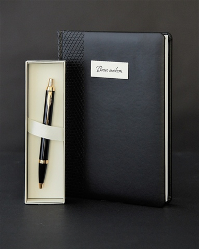 Набор с гравировкой: Ежедневник и Шариковая ручка Parker IM Metal Black GT (черный с орнаментом)