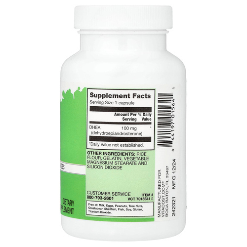 Vitacost, DHEA, 100 mg, 60 Capsules