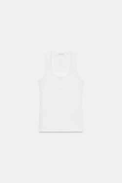 ZARA ТОП С ЛЬНЯНЫМИ ПУГОВИЦАМИ, БЕЛЫЙ