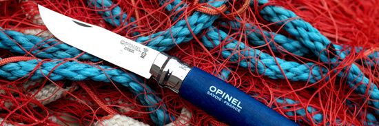 Складной нож Opinel №8 Trekking, нержавеющая сталь, синий, с чехлом c клинком из стали Sandvik™ 12С27