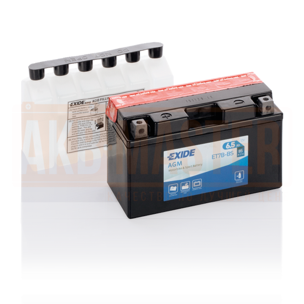 Аккумулятор для мототехники 6,5 Ач L+, EXIDE AGM-Dry Technology ET7B-BS
