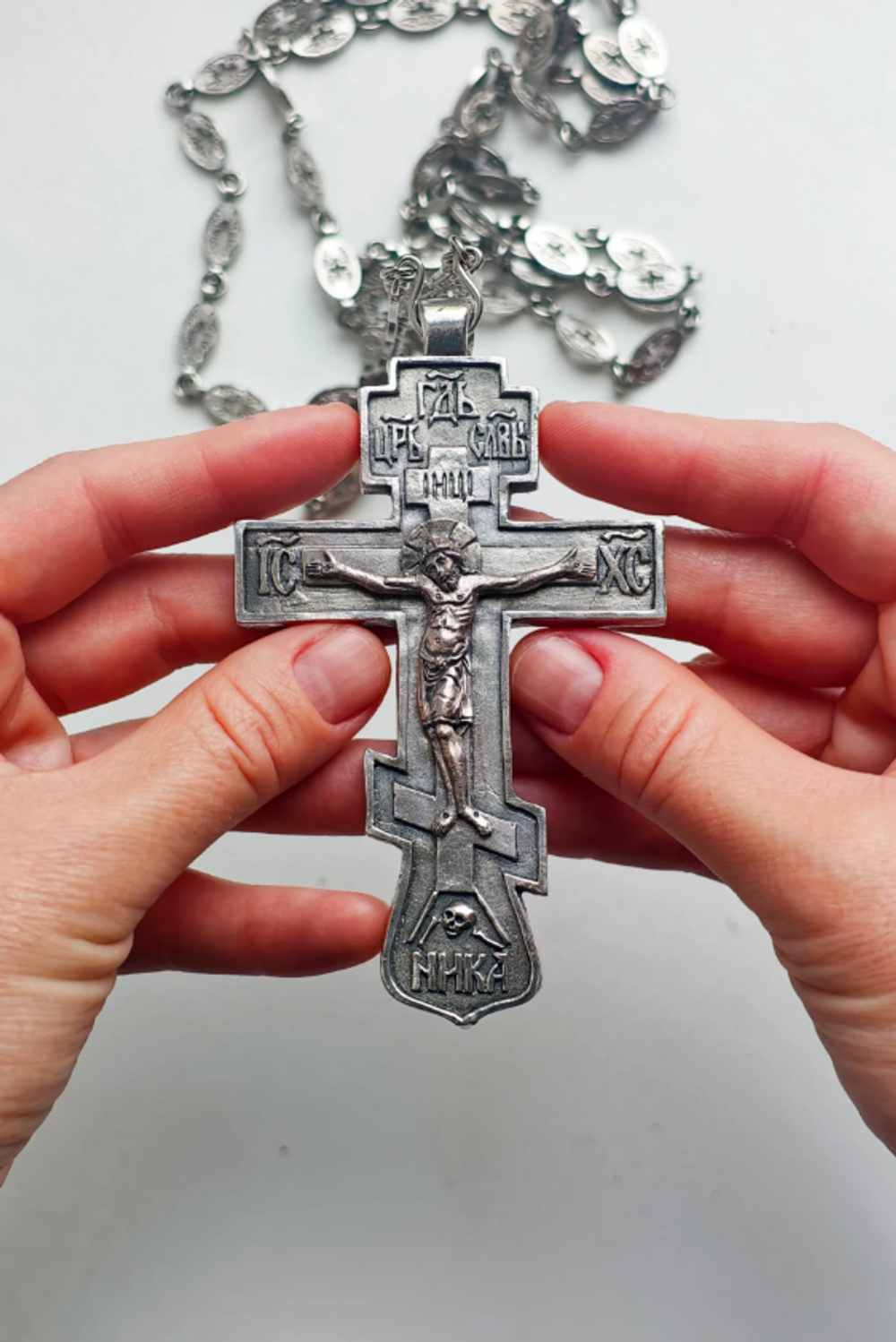 Крест иерейский “Николаевский” с распятием XII век (серебрение с новой цепью)