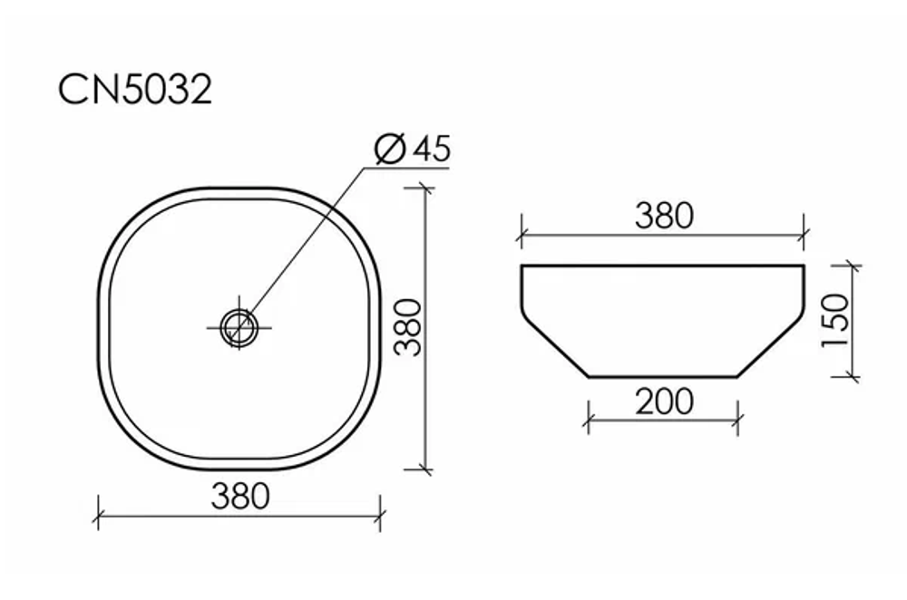 Умывальник чаша накладная квадратная Element 380x380x150мм