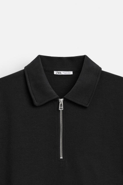 ZARA ПОЛО С ВОРОТНИКОМ НА МОЛНИИ, ЧЕРНЫЙ