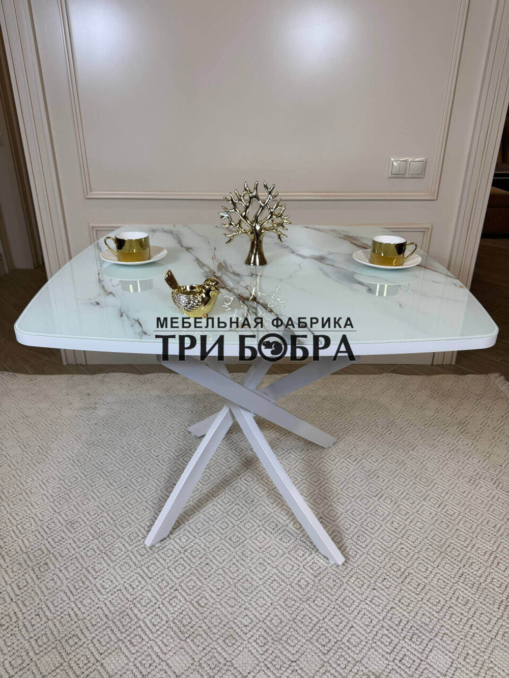 Кухонный раздвижной стол "Танго", белый мрамор