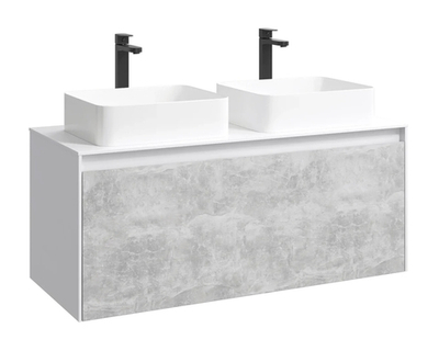 Тумба подвесная Aqwella Mobi 120 см корпус белый глянец, фасад бетон светлый