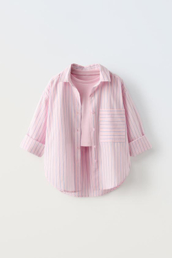 ZARA РУБАШКА В ПОЛОСКУ С ТОПОМ В РУБЧИК, СВЕТЛО-РОЗОВЫЙ