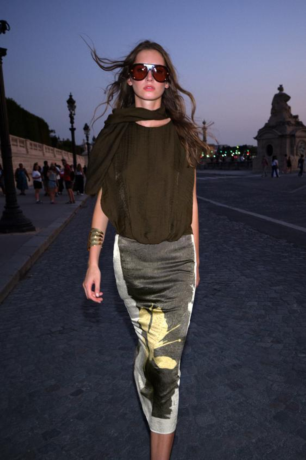 ZARA ЮБКА МИДИ С ПРИНТОМ И ЖАТЫМ ЭФФЕКТОМ, ЗЕЛЕНЫЙ/ЭКРЮ