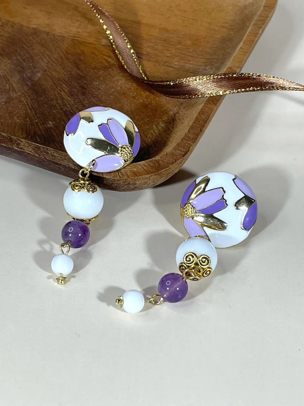 Серьги Цветочное поле с аметистом