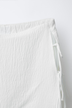ZARA БРЮКИ WIDE LEG С ЭФФЕКТОМ ПАРЕО, БЕЛЫЙ
