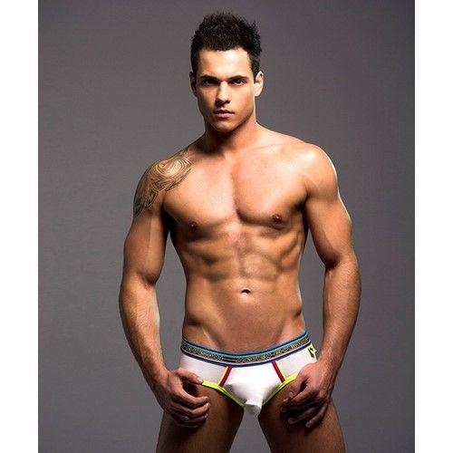 Мужские трусы брифы белые с желтой окантовкой Andrew Christian AC9646