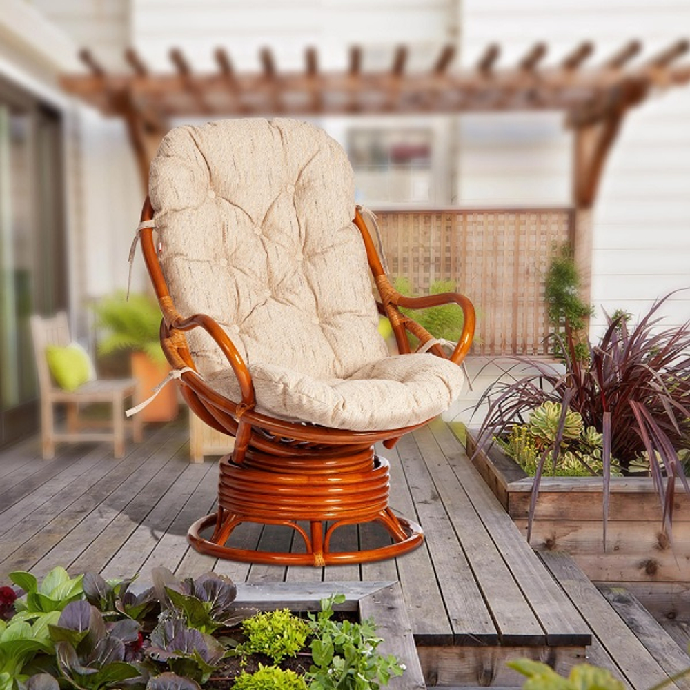 Кресло вращающееся "FLORES" 5005 /без подушки/ натуральный ротанг, Cognac (коньяк)