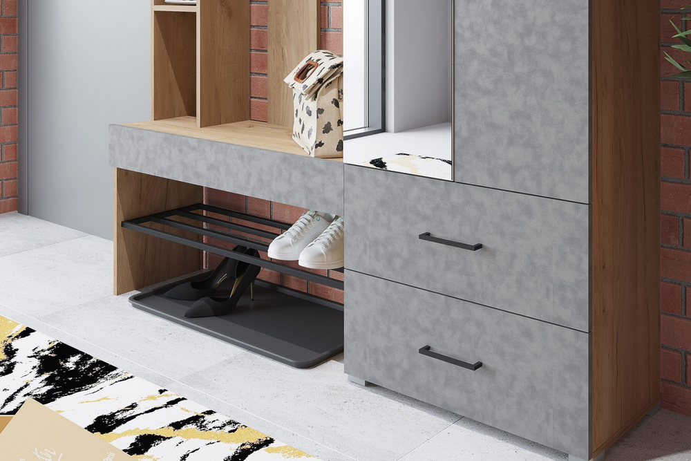 Прихожая с зеркалом комплект мебели Дуб Сонома/Фасад Белый Гладкий, Домино, 95х35х195 см Стиль