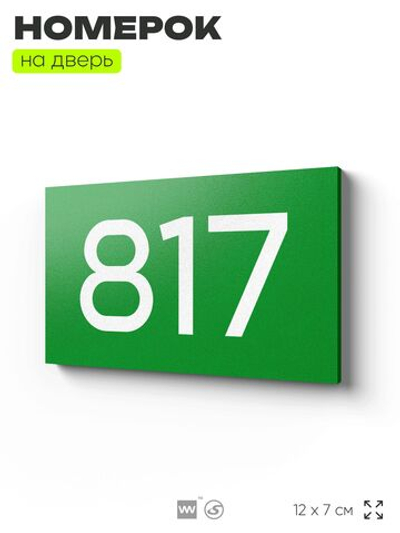 Номер на дверь 817, табличка на дверь для офиса, квартиры, кабинета, аудитории, склада, зеленая 120х70 мм, Айдентика Технолоджи