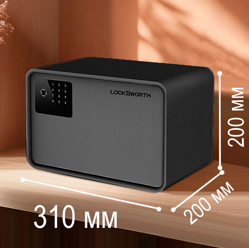 Сейф LockSworth биометрический + электронный замок + ключ, 200х310х200 мм, 4 кг, черный