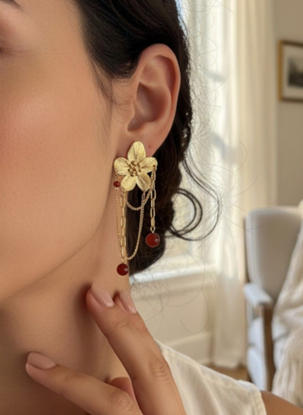 Серьги Сакура с сердоликом