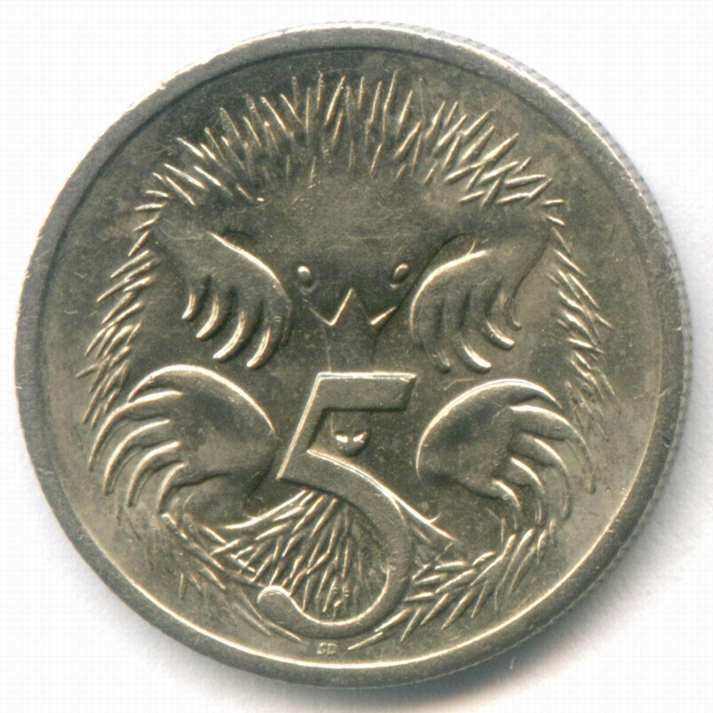 5 центов 2001 год. Австралия (Елизавета II). Ехидна. Медно-никель, диаметр 19.4 мм. XF-AU