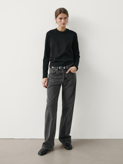 Massimo Dutti Футболка из хлопка с длинными рукавами, черный