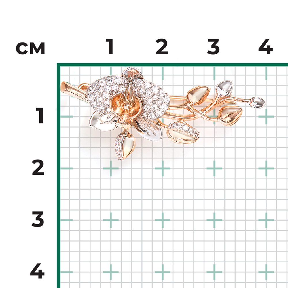 Брошь «Орхидея» из комбинированного золота c фианитами Артикул: 04-0214-00-401-1111-48