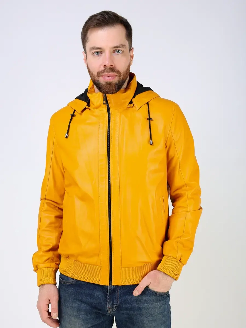 Куртка кожаная натуральная с капюшоном