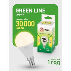 Лампа светодиодная ЭРА GREEN LINE LED P45-15W-830-E14 GL 15Вт шар теплый свет E14 | Лампы cветодиодные Шар (G/P)
